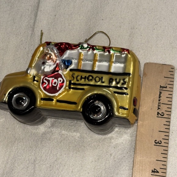 School Bus Christmas Tree Glass Ornament with Santa Claus Driver - Picture 12 of 12